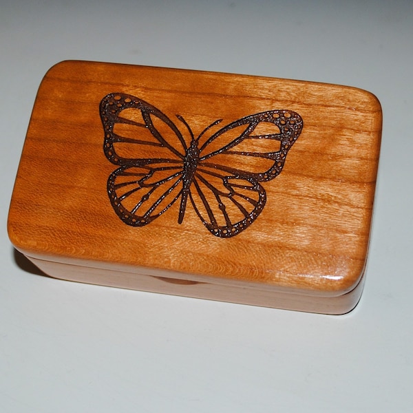 Wooden Box With Monarch Butterfly Laser Engraved on Cherry - Handmade in the USA by BurlWoodBox - Perfect Gift !