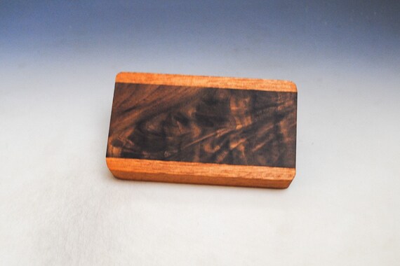 Slide Top Small Wood Box of Mahogany With Figured Walnut - USA Made by BurlWoodBox With a Food Safe Finish