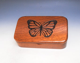 Monarch Butterfly Mahogany Wood Treasure Box - Handmade Wooden Box Made in the USA by BurlWoodbox, Nature Lover Gift, Graduation Gift