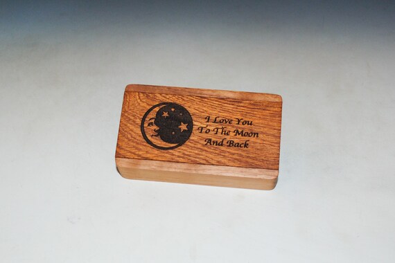 Slide Top Wood Box - Love You to the Moon - Walnut With Mahogany Slide - Food Safe Finish