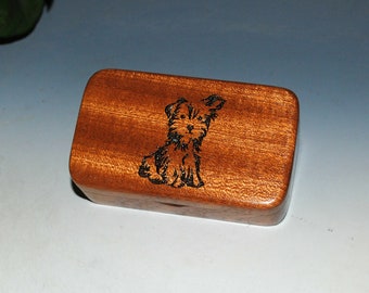 Handmade Very Small Wood Box With Engraved Yorkshire Terrier of Mahogany by BurlWoodBox - Yorkie Dog Box