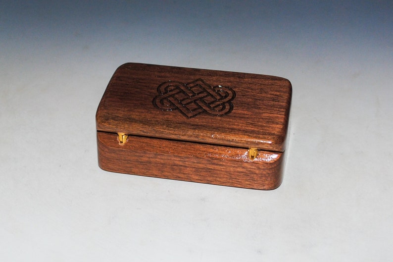 Small Wooden Box With Engraved Celtic Wedding Hearts on Walnut Handmade Wood Box by BurlWoodBox Irish Wedding Hearts image 6