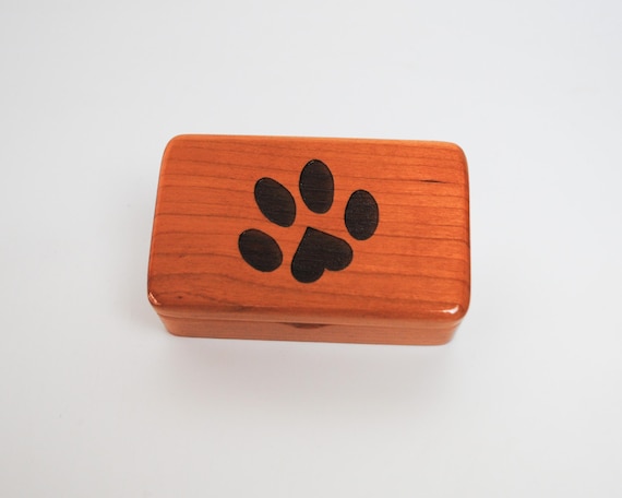 Engraved Paw Print Cherry Wood Box: Pet Keepsake Gift