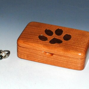 Small Wood Box With Engraved Paw Print With a Heart Box of Cherry by BurlWoodBox Little Wood Gift for Pet Parents image 2