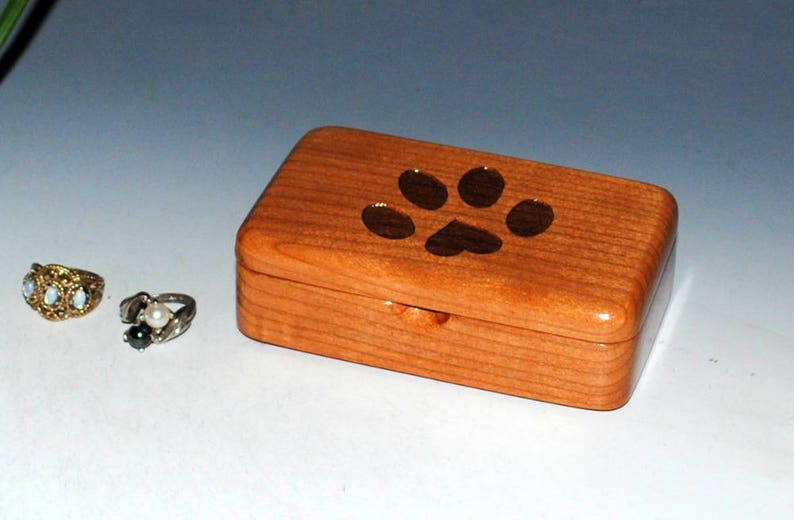 Small Wood Box With Engraved Paw Print With a Heart Box of Cherry by BurlWoodBox Little Wood Gift for Pet Parents image 2