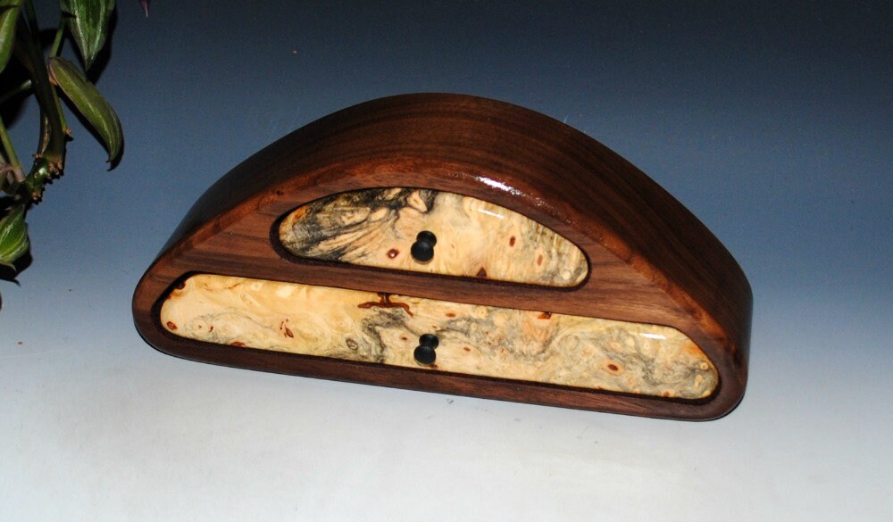 Two Drawer Wood Jewelry Box of Buckeye Burl on Walnut ...