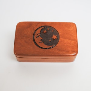 Small Wooden Box With Engraved Moon and Stars of Cherry by BurlWoodBox - Crescent Moon