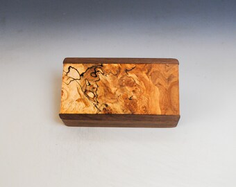 Slide Top Small Wood Box of Walnut With Spalted Maple - USA Made by BurlWoodBox With a Food Safe Finish