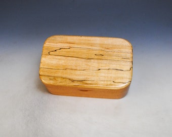 Wooden Trinket Box With Hinged Lid of Spalted Maple on Cherry - USA Made Small Wood Jewelry Box