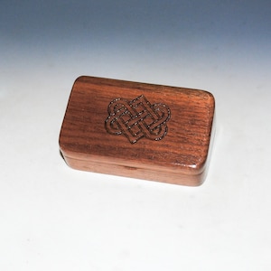 Small Wooden Box With Engraved Celtic Wedding Hearts on Walnut Handmade Wood Box by BurlWoodBox Irish Wedding Hearts image 1