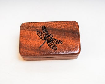 Small Wooden Box-Laser Engraved Dragonfly on Mahogany Tiny Wood Treasure Box - Gift Box, Jewelry Box, Keepsake Box, Handmade Box - Small Box