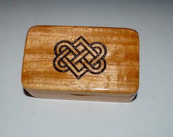 Small Wooden Box With Celtic Wedding Hearts Engraved on Light Mahogany - Handmade by BurlWoodBox - Irish Wedding Hearts