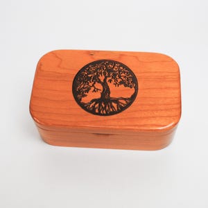 Tree of Life Engraved Cherry Wood Trinket Box - Handmade Jewelry Box