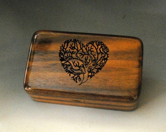 Small Wooden Box With Engraved Tree of Life Heart of Walnut -  Handmade Tiny Wood Box