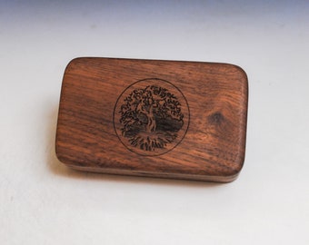 Small Wooden Box With Engraved Tree of Life of Walnut -  Handmade Tiny Wood Box With Food Grade Finish