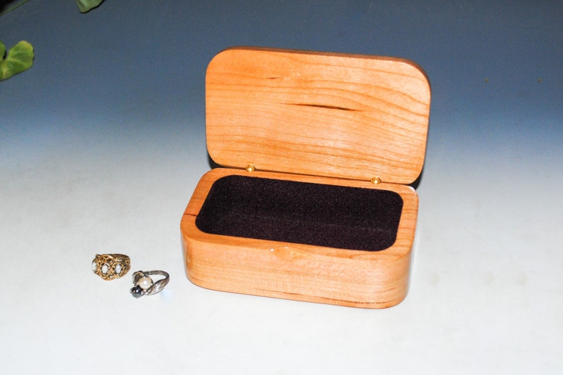 Wooden Trinket Box With Hinged Lid of Spalted Box Elder on Cherry USA Made Small Wood Jewelry Box image 3