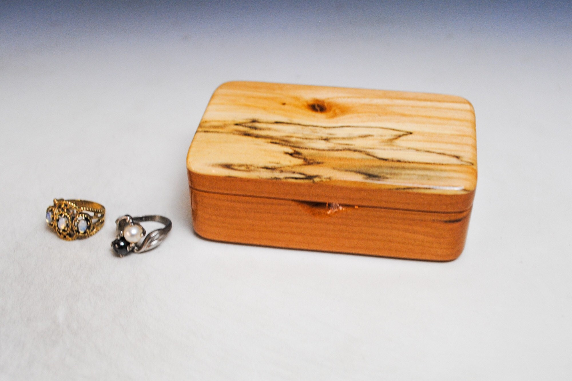 Handmade by BurlWoodBox in the USA Very Small Wooden Box of Cherry With Spalted Maple