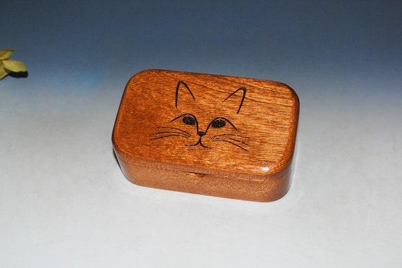 Wooden Box with Cat Face Engraved on Mahogany - Handmade In The USA BurlWodBox - The Purrfect Present For Feline Loving Freinds!
