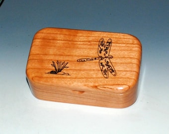 Wooden Box With a Dragonfly of Cherry - Handmade in The USA by BurlWoodBox - Trinket or Jewelry Box