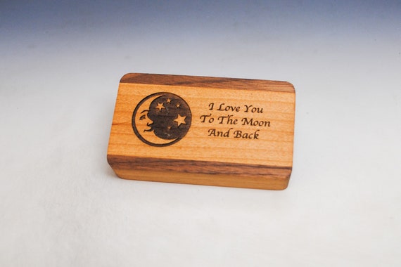Slide Top Wood Box - Love You to the Moon - Walnut With Alder Slide - Food Safe Finish