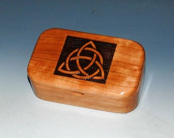 Wooden Box With Triquetra Engraving on Cherry -  Handmade Box With Hinged Lid by BurlWoodBox - Trinity Knot or Celtic Triangle
