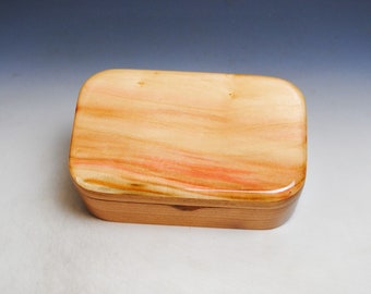 Wooden Trinket Box With Hinged Lid of Spalted Box Elder on Cherry USA Made Small Wood Jewelry Box