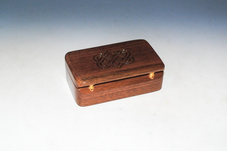 Small Wooden Box With Engraved Celtic Wedding Hearts on Walnut Handmade Wood Box by BurlWoodBox Irish Wedding Hearts image 8