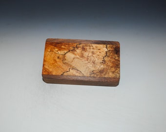 Slide Top Small Wood Box of Walnut With Spalted Maple Slide - USA Made by BurlWoodBox With a Food Safe Finish