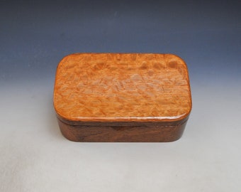 Wooden Trinket Box of Lacewood on Mahogany - Small Wood Jewelry or Treasure Box Handmade by BurlWoodBox