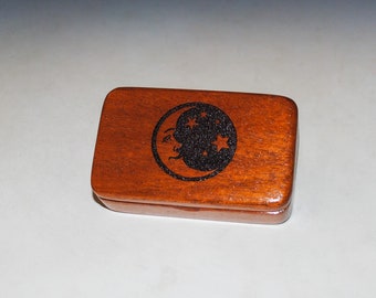 Small Wooden Box With Moon & Stars Engraving of Mahogany - Handmade Small Wood Box by BurlWoodBox - Perfect Small Gift !
