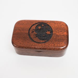 Handcrafted Mahogany Wood Box: Laser Engraved Moon & Stars