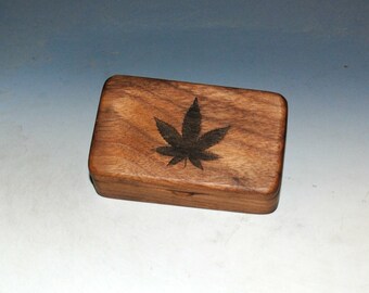 Wooden Box - Wood Box With a Pot Leaf on Walnut - Cannabis Leaf Box With Food Safe Finish - Keepsake Box, Small Stash Box