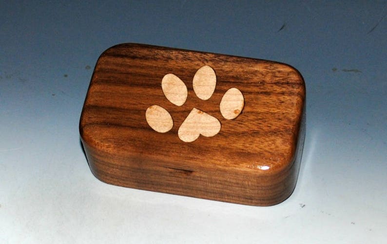 Pet Paw Print Wooden Box Inlay Of Birdseye Maple Walnut Image 0