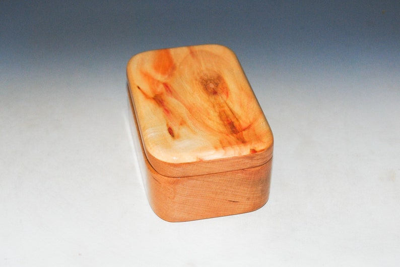 Wooden Trinket Box With Hinged Lid of Spalted Box Elder on Cherry USA Made Small Wood Jewelry Box image 7