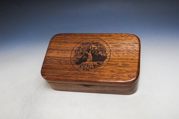 Wooden Box With Tree of Life Engraved on Walnut in Our Treasure Box Size - Sacred Tree Box