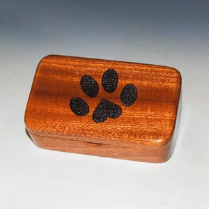 Small Wooden Box With Engraved Paw Print Heart Box of Mahogany - Handmade Tiny Wood Box by BurlWoodBox