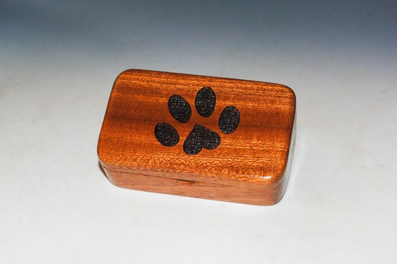 Small Wooden Box With Paw Print Heart Box of Mahogany Food Grade Finish Handmade Tiny Wood Box by BurlWoodBox