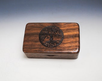 Tree of Life Box - Engraved Walnut Handmade Tiny Wood Treasure Box- Gift Box , Wood Jewelry Box, Wood Keepsake Box by BurlWoodBox, Small Box