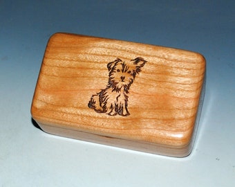 Small Wood Box With Engraved Yorkshire Terrier of Cherry by BurlWoodBox - Yorkie Dog Box