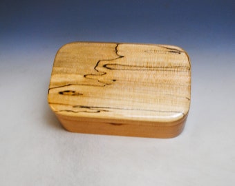 Spalted Maple on Cherry Wooden Trinket Box - Handmade in the USA by BurlWoodBox - Great Gift !