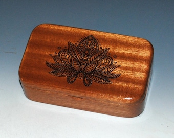 Lotus Flower Engraved Mahogany Wood Treasure Box - Handmade Wooden Box Made in the USA by BurlWoodbox