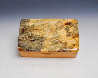 Very Small Wooden Box of Cherry & Buckeye Burl Handmade in the USA by BurlWoodBox - Unique Small Gift !