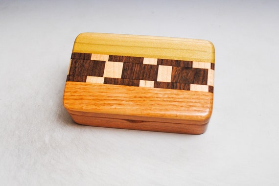 Small Wooden Box of Cherry with a Patterned Top -  Handmade in the USA by BurlWoodBox