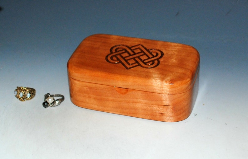 Celtic Love Knot Box of Cherry Handmade Wooden Trinket Box With Entwined Hearts by BurlWoodBox Irish Wedding Hearts image 2
