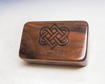 Small Wooden Box With Engraved Celtic Wedding Hearts on Walnut with Always & Forever - Handmade Box by BurlWoodBox - Irish Wedding Hearts