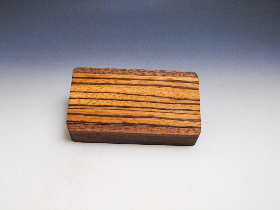 Slide Top Small Wood Box of Walnut With Zebrawood USA Made by