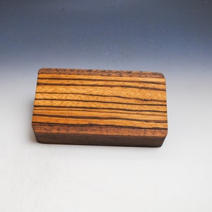 Slide Top Small Wood Box of Walnut With Zebrawood - USA Made by BurlWoodBox With a Food Safe Finish