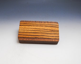 Slide Top Small Wood Box of Walnut With Zebrawood - USA Made by BurlWoodBox With a Food Safe Finish