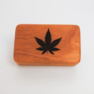 Engraved Cannabis Leaf Mahogany Wood Box - Handmade Keepsake