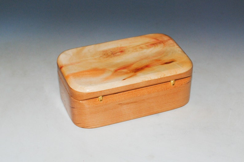 Wooden Trinket Box With Hinged Lid of Spalted Box Elder on Cherry USA Made Small Wood Jewelry Box image 8